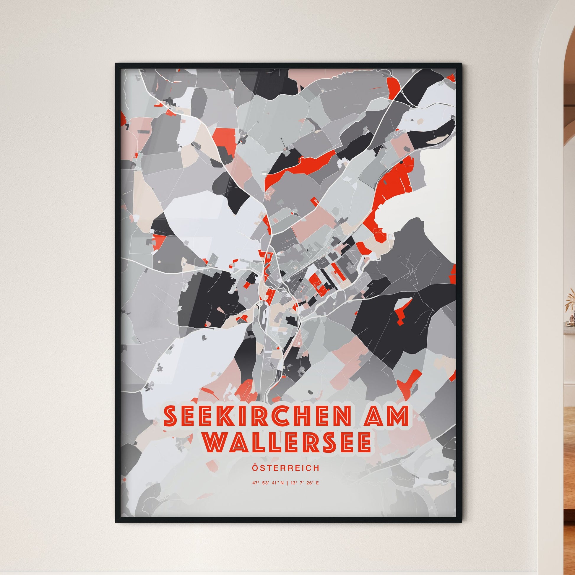 Colorful SEEKIRCHEN AM WALLERSEE AUSTRIA Fine Art Map Modern