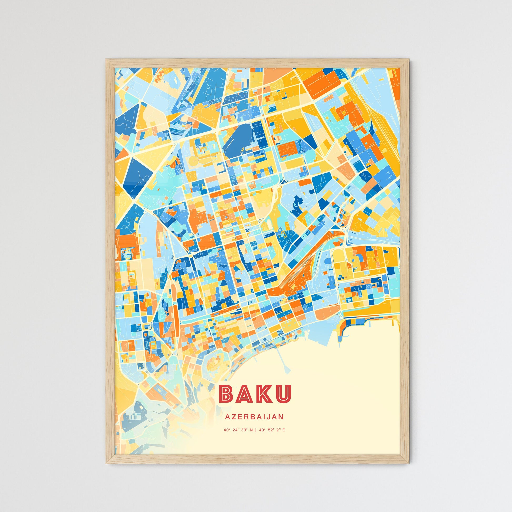 Colorful Baku Azerbaijan Fine Art Map Blue Orange