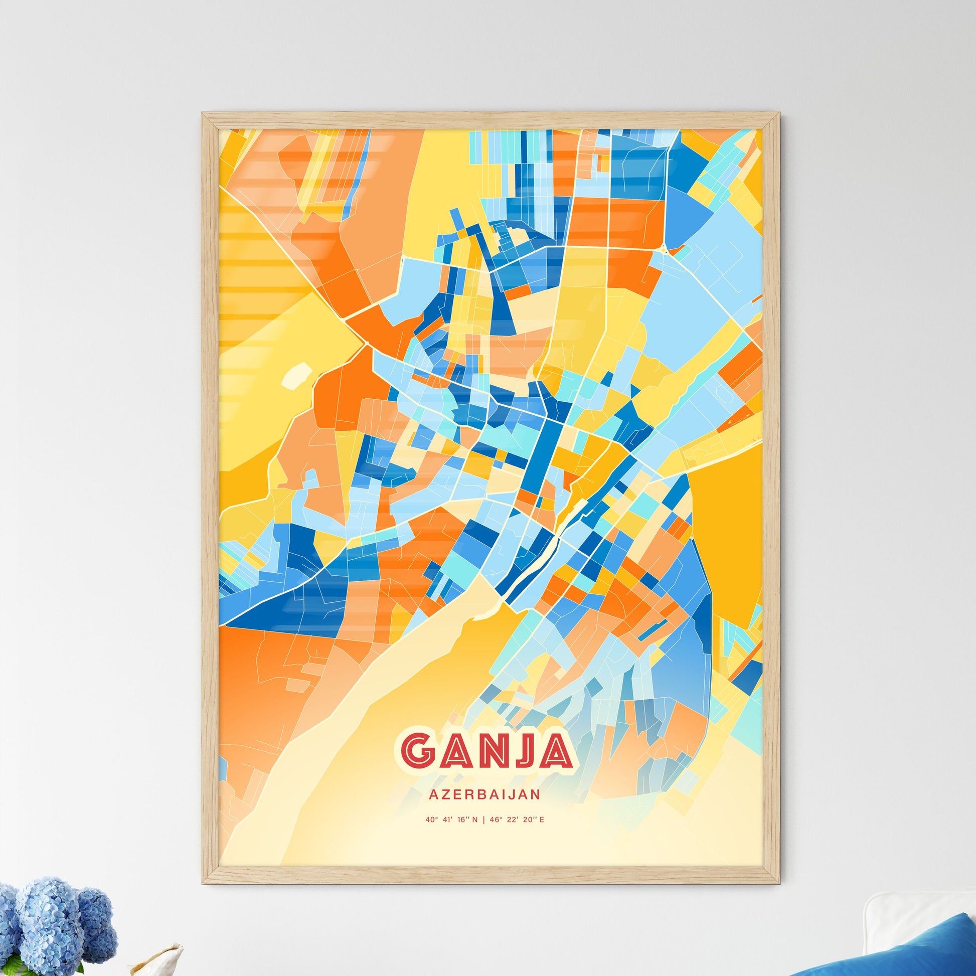 Colorful Ganja Azerbaijan Fine Art Map Blue Orange