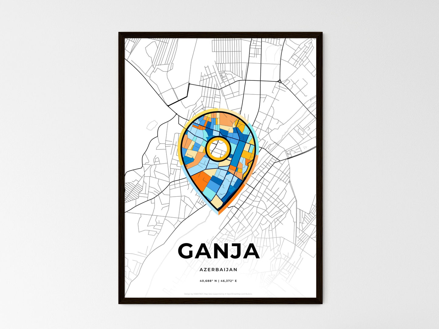 Ganja Azerbaijan wedding art map with pointer icon