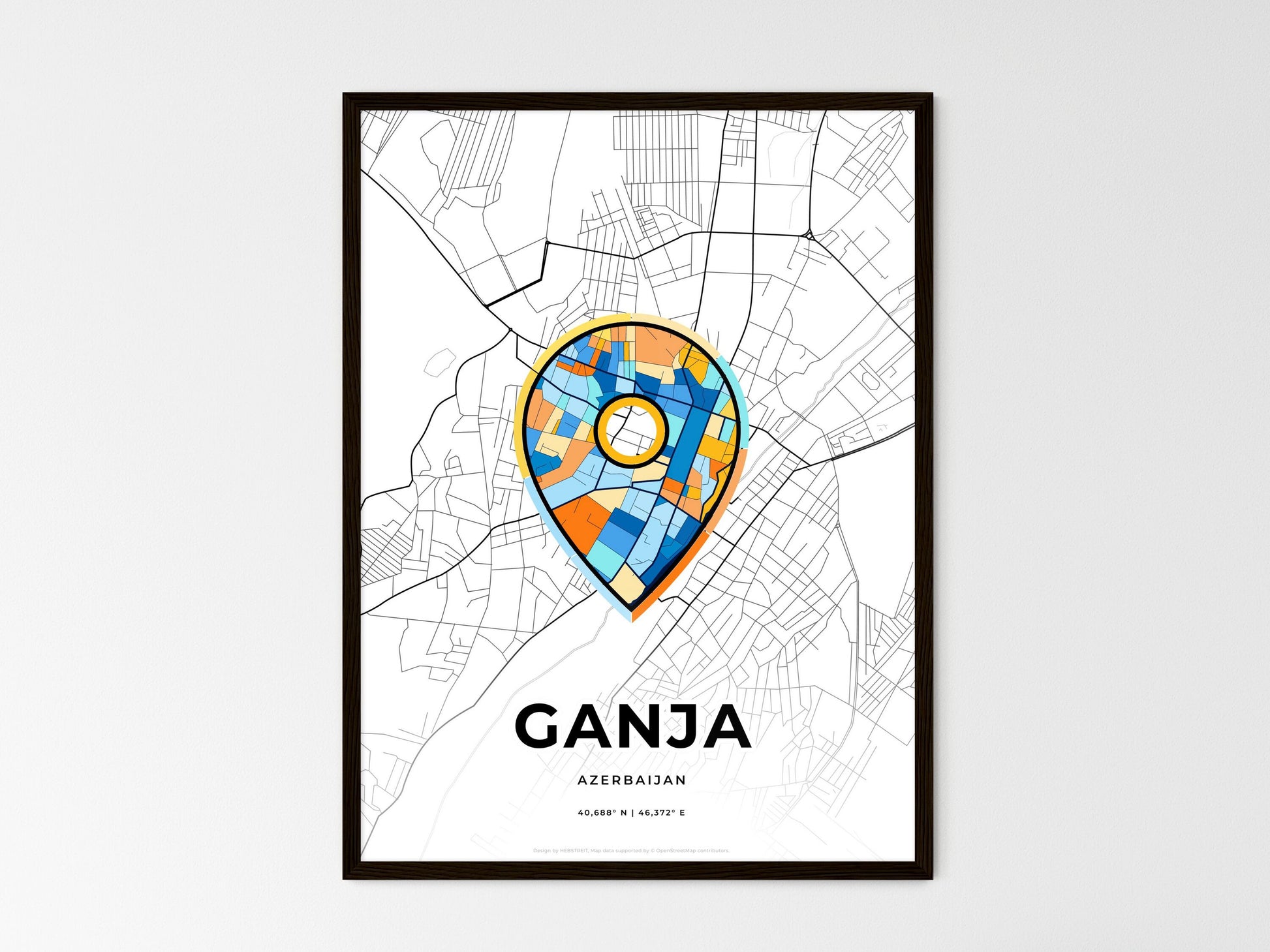 Ganja Azerbaijan wedding art map with pointer icon