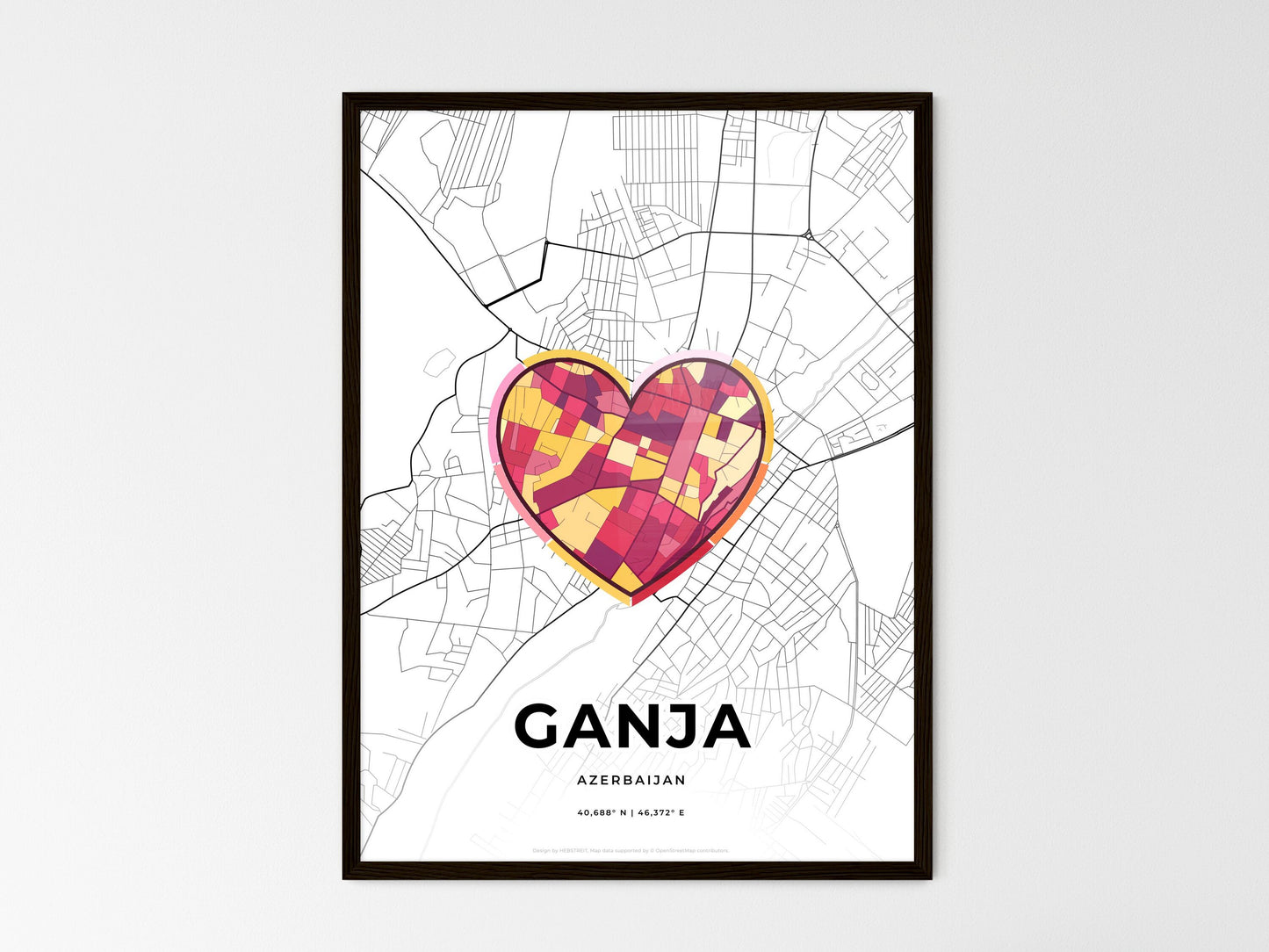 Ganja Azerbaijan wedding art map with heart icon