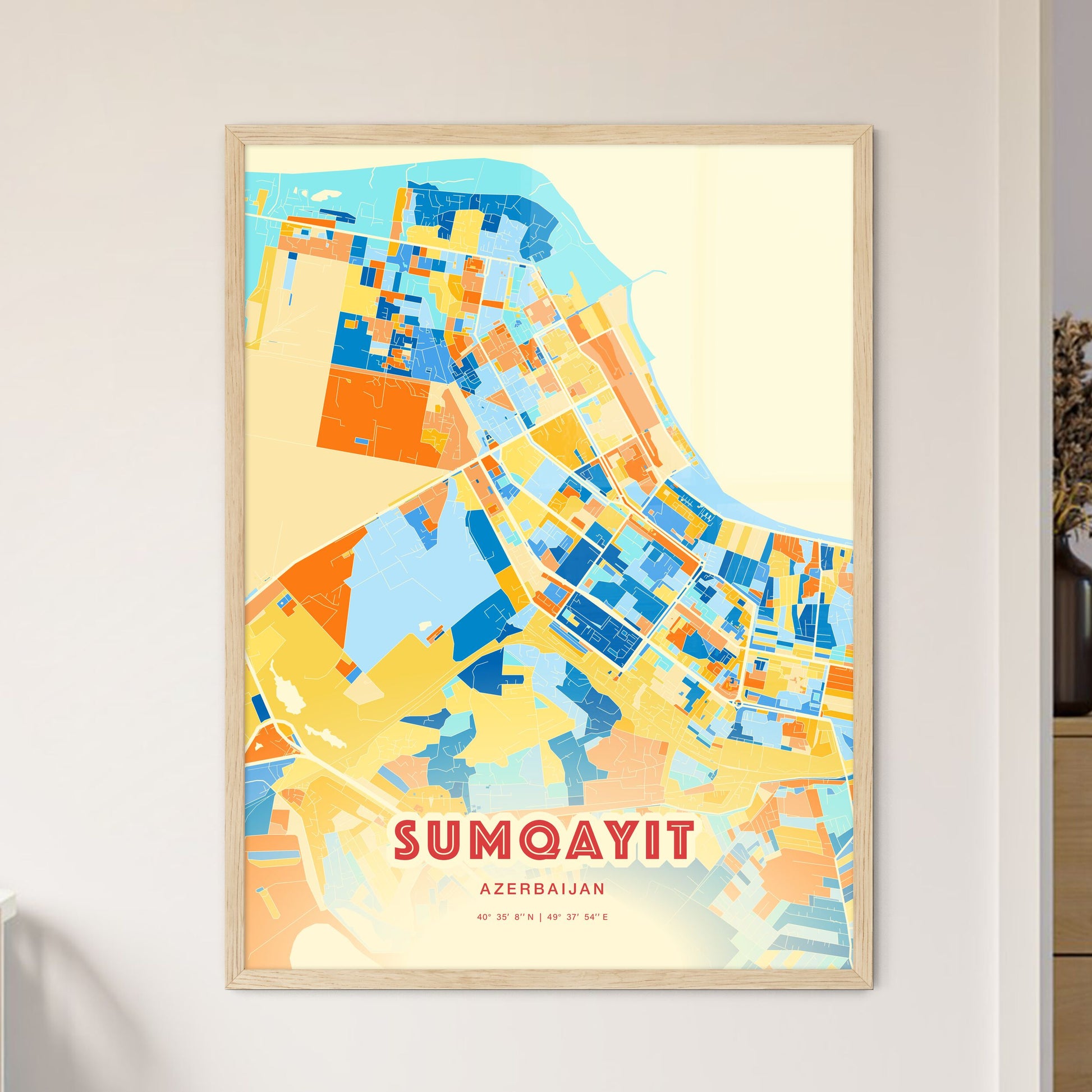 Colorful SUMQAYIT AZERBAIJAN Fine Art Map Blue Orange