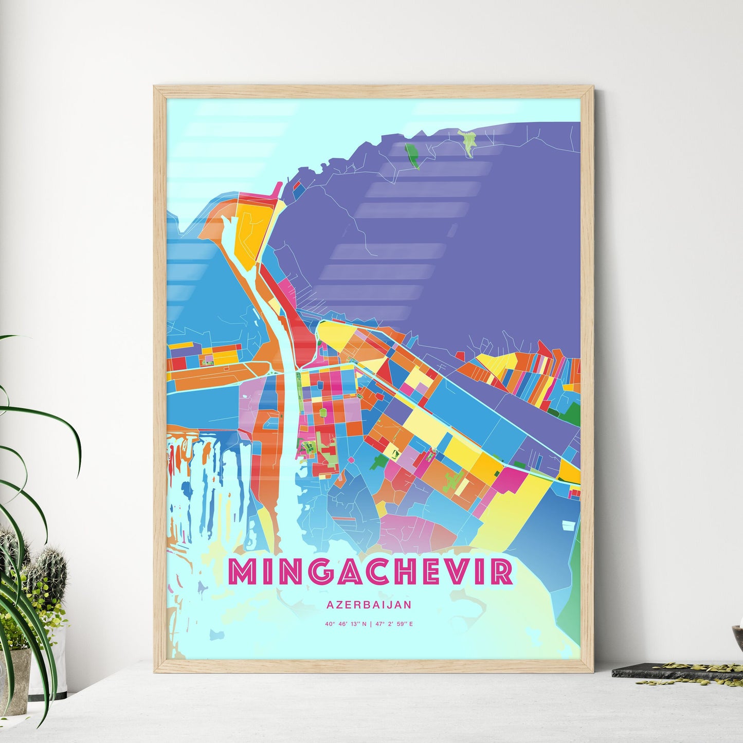 Colorful MINGACHEVIR AZERBAIJAN Fine Art Map Crazy Colors