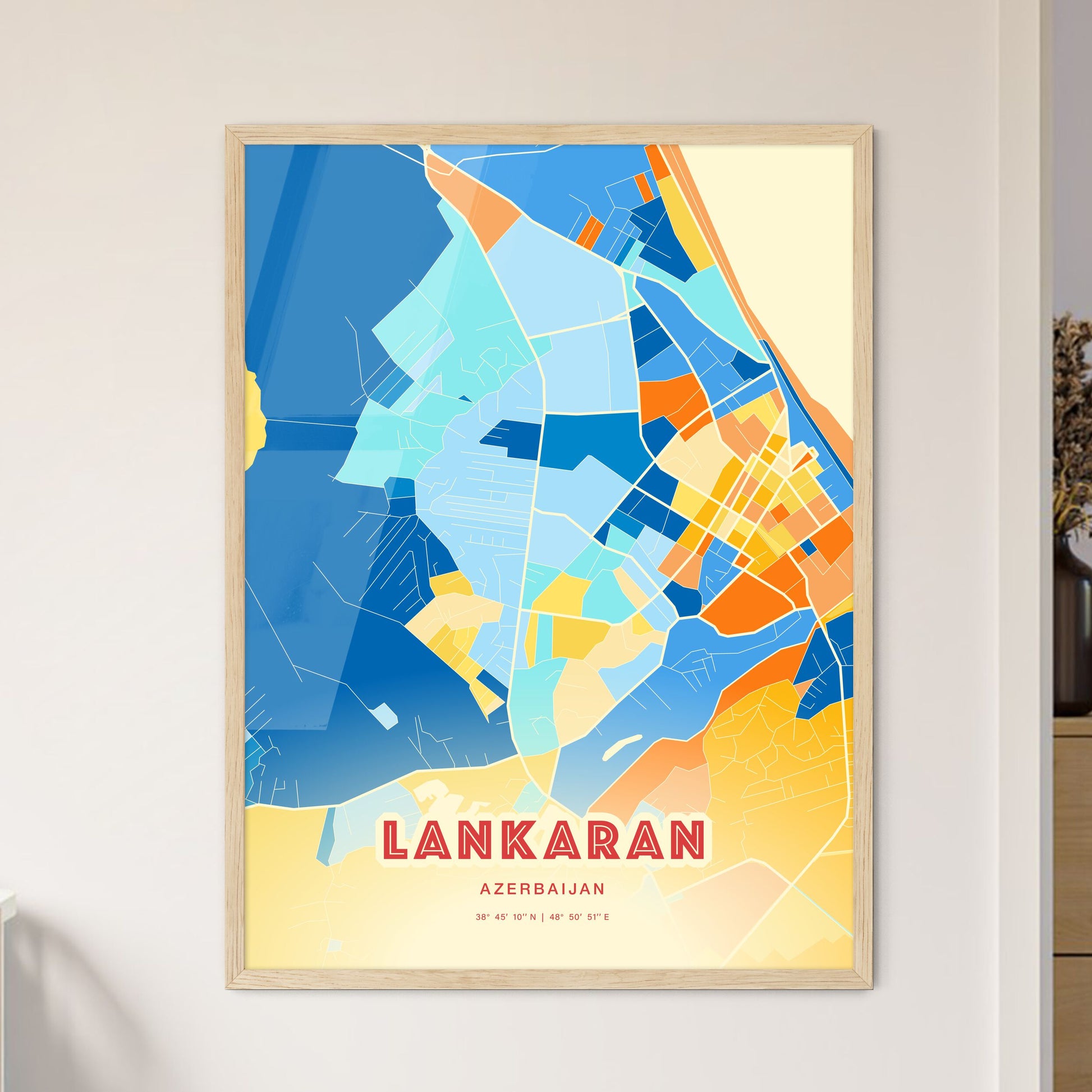 Colorful LANKARAN AZERBAIJAN Fine Art Map Blue Orange