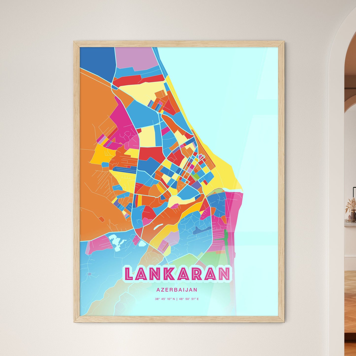 Colorful LANKARAN AZERBAIJAN Fine Art Map Crazy Colors