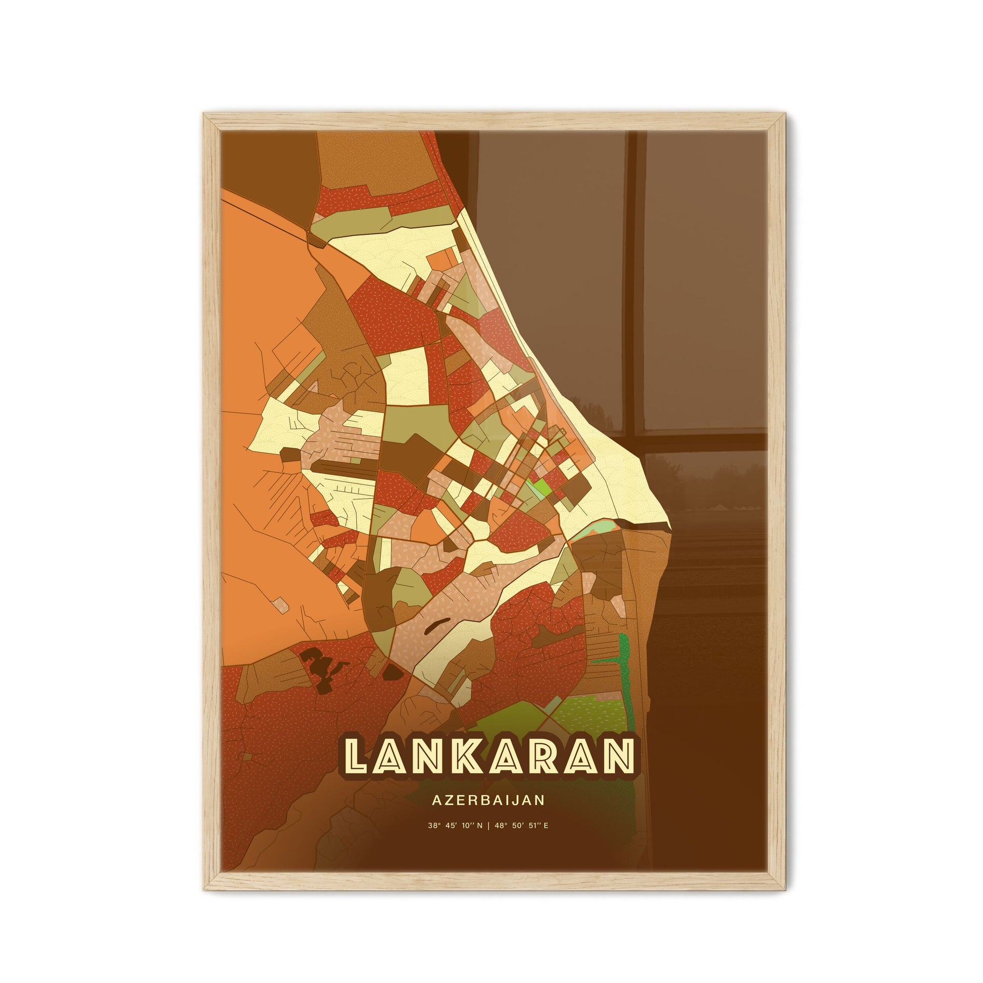 Colorful LANKARAN AZERBAIJAN Fine Art Map Farmhouse