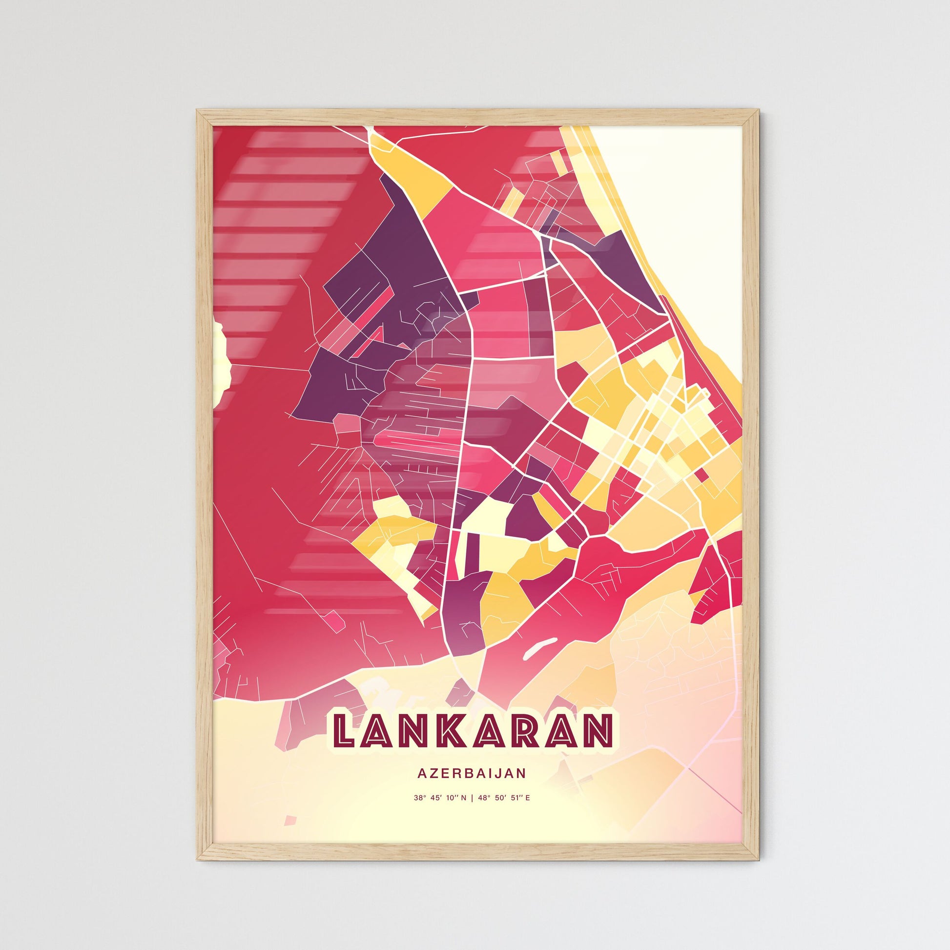 Colorful LANKARAN AZERBAIJAN Fine Art Map Hot Red