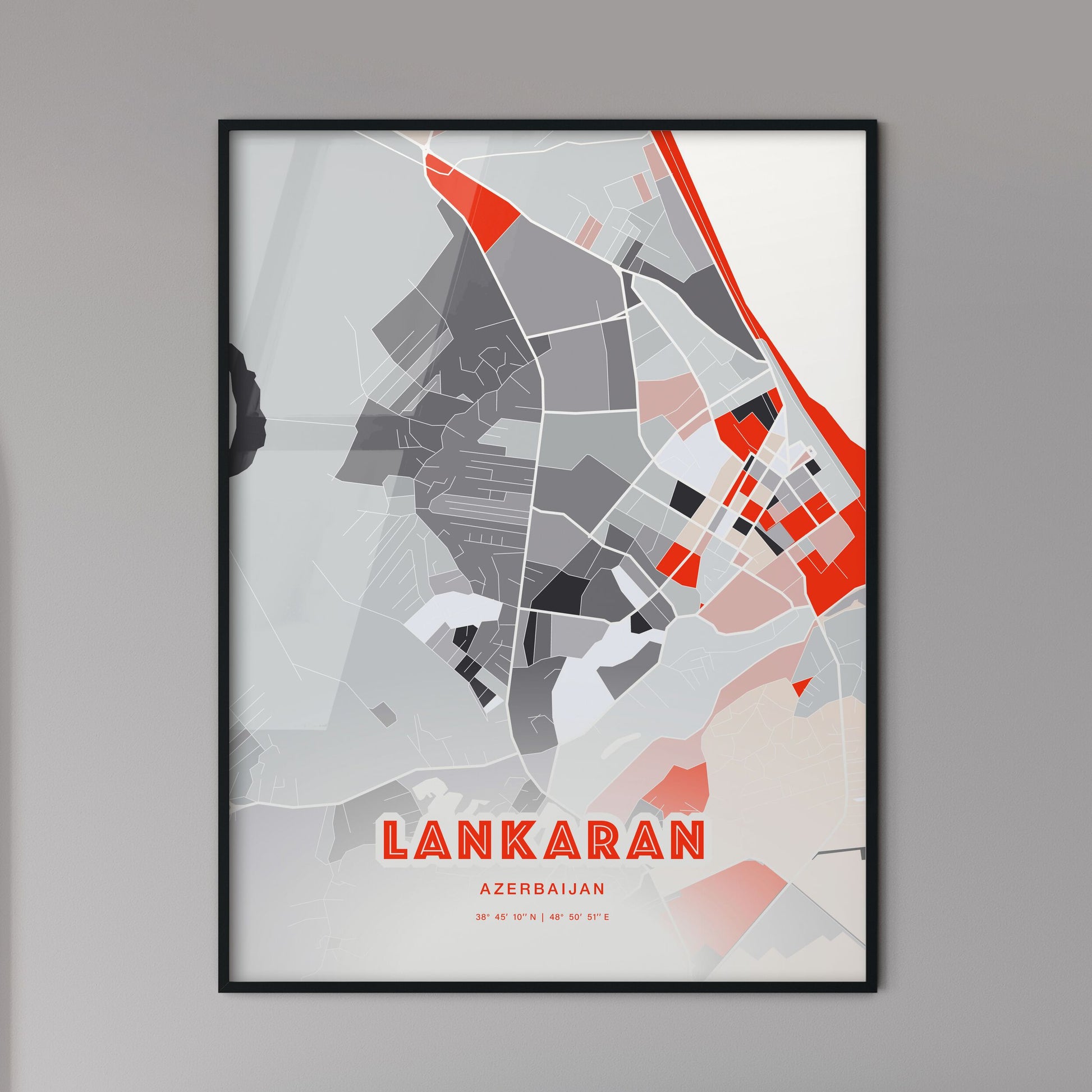 Colorful LANKARAN AZERBAIJAN Fine Art Map Modern