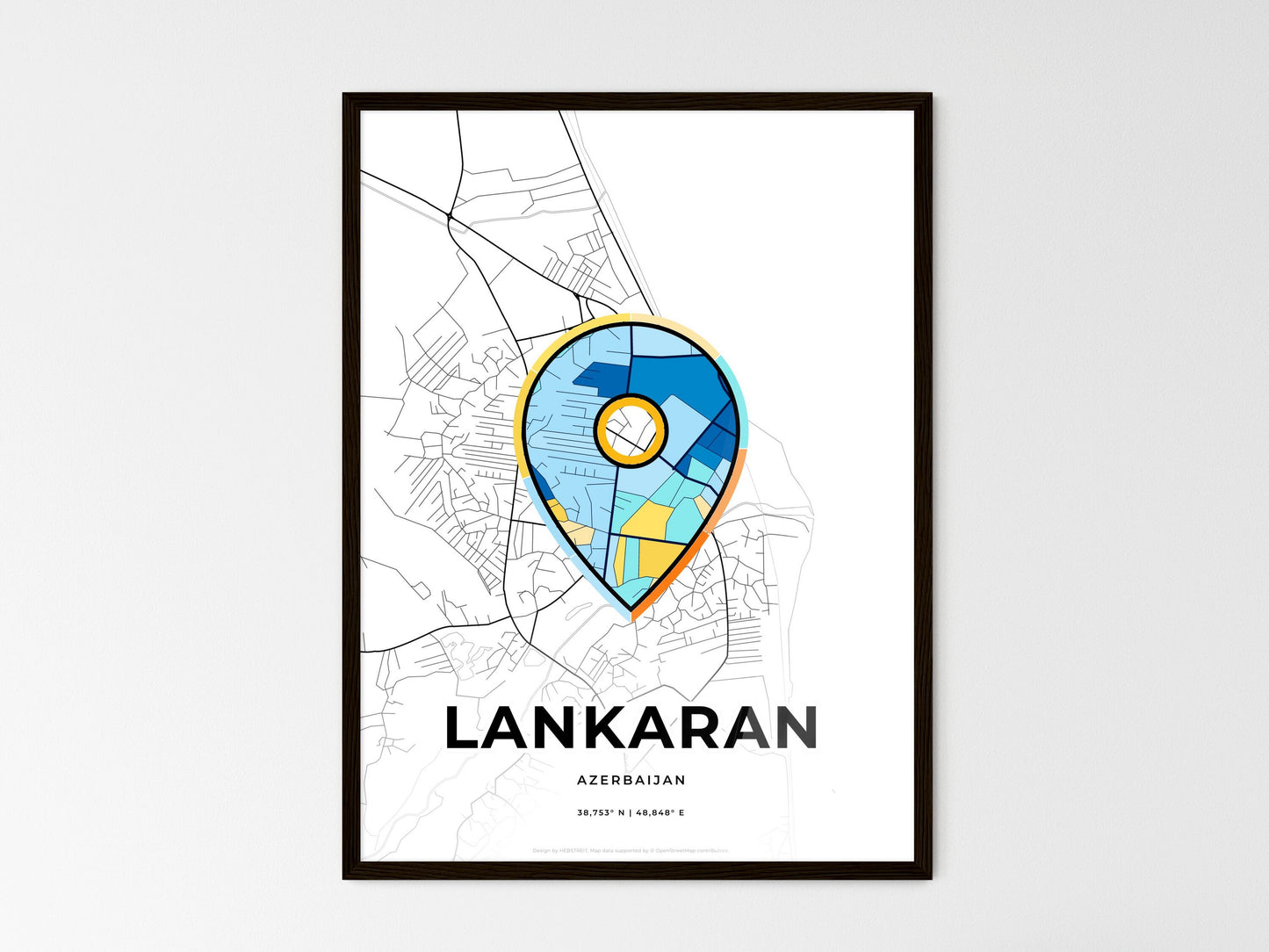 Lankaran Azerbaijan wedding art map with pointer icon