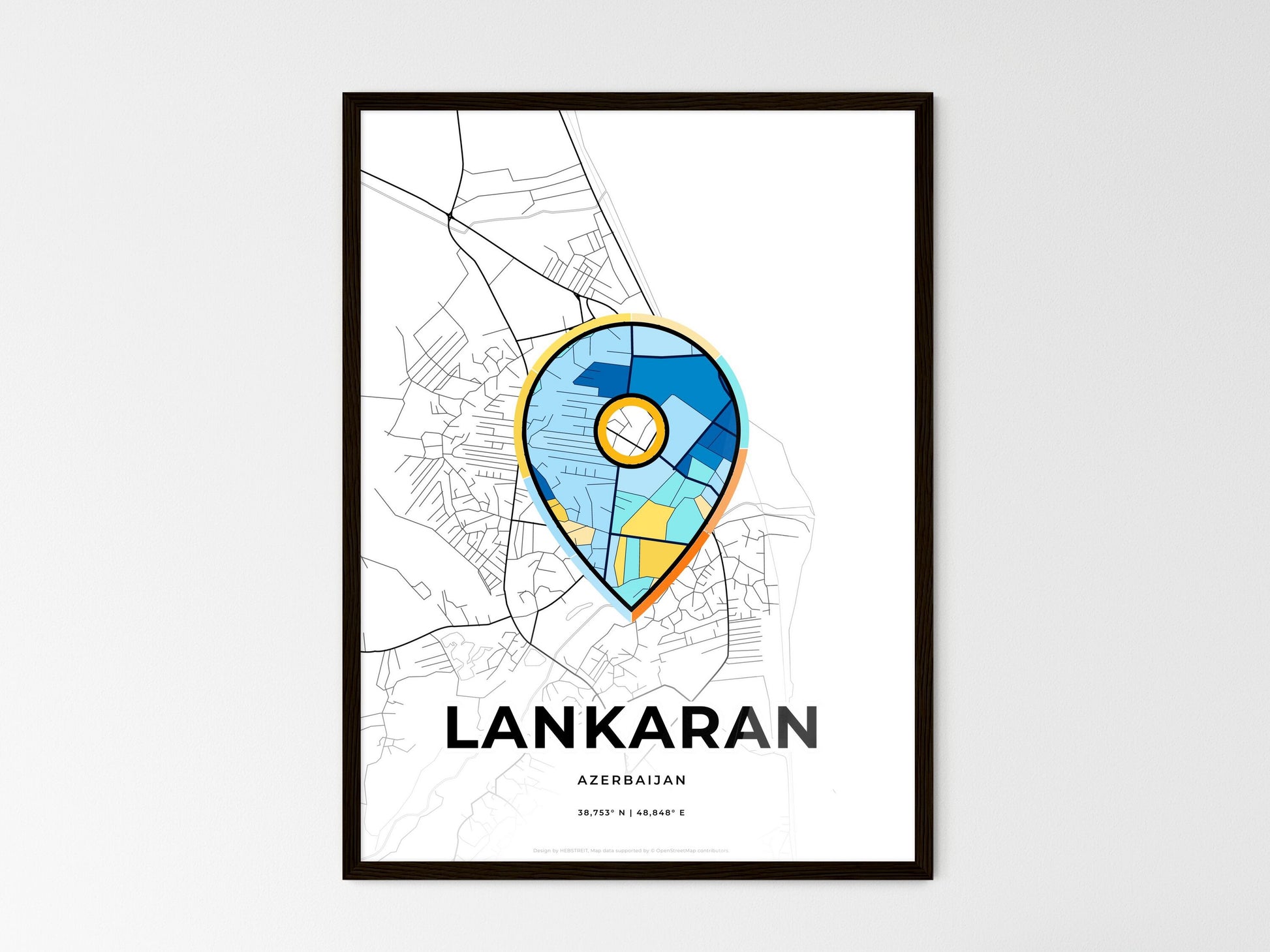Lankaran Azerbaijan wedding art map with pointer icon