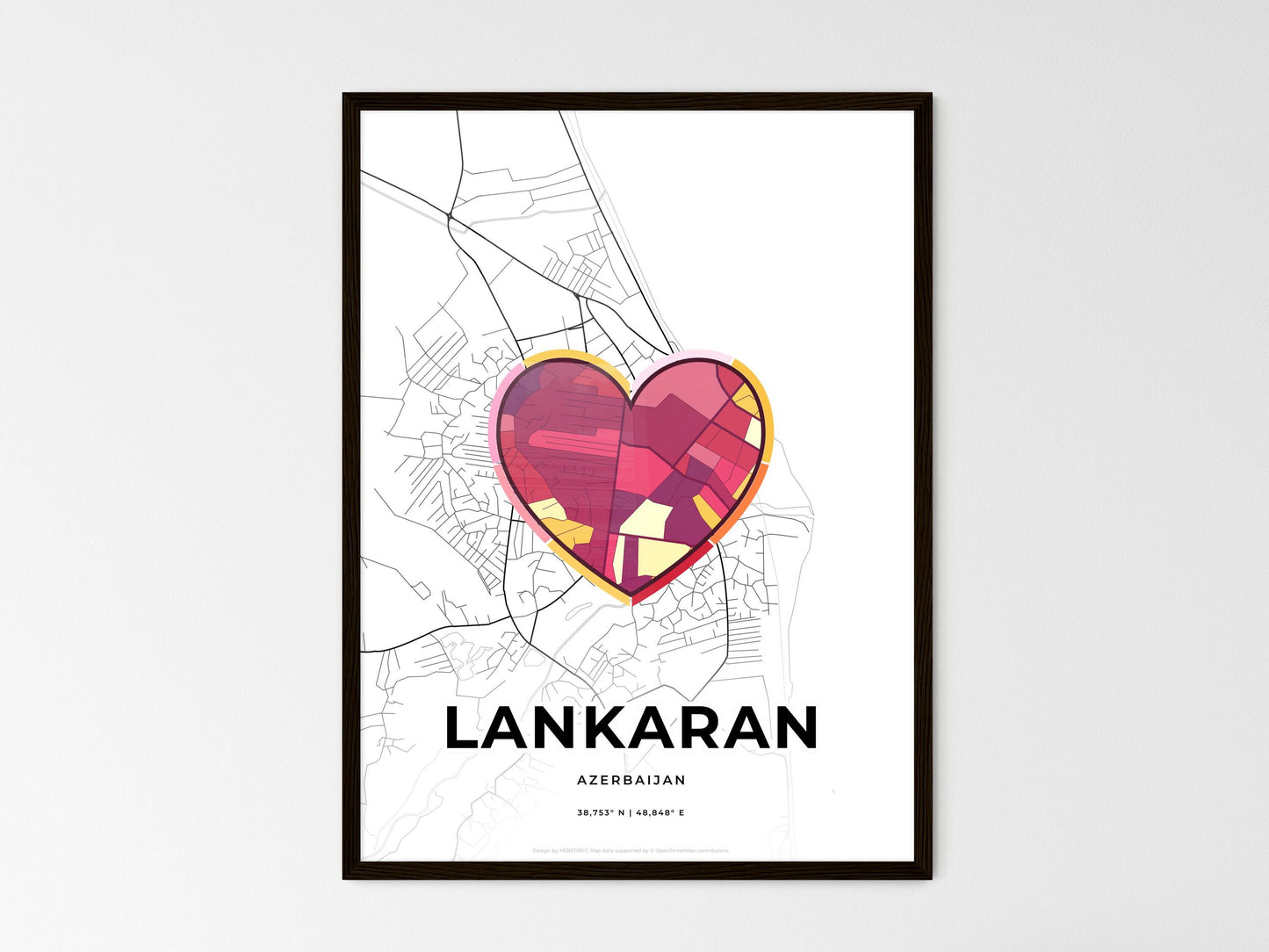 Lankaran Azerbaijan wedding art map with heart icon