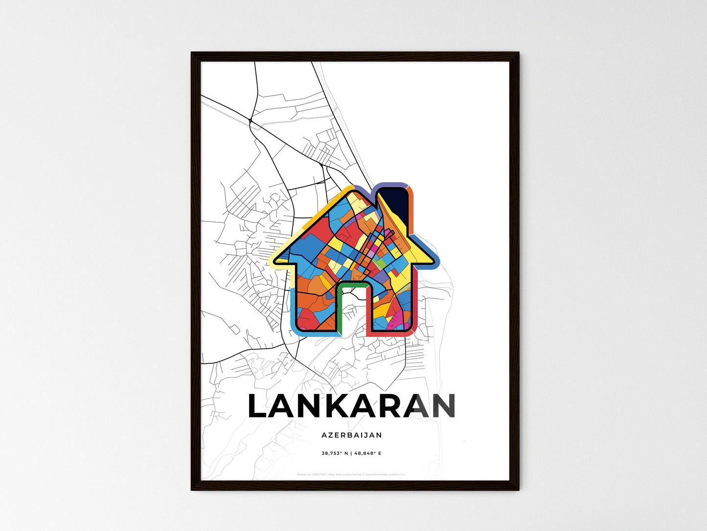 Lankaran Azerbaijan wedding art map with home icon