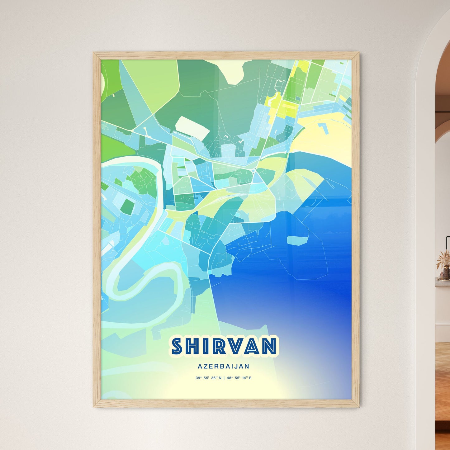 Colorful SHIRVAN AZERBAIJAN Fine Art Map Cool Blue