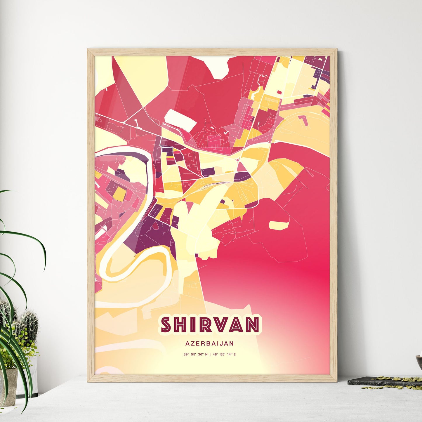 Colorful SHIRVAN AZERBAIJAN Fine Art Map Hot Red