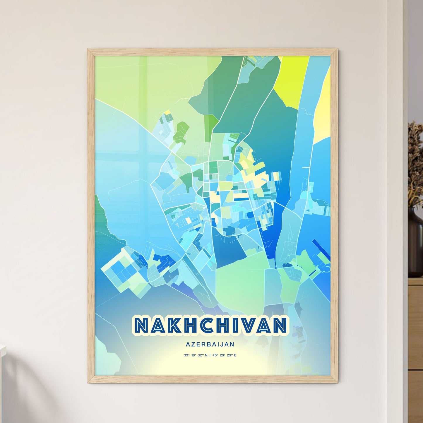 Colorful NAKHCHIVAN AZERBAIJAN Fine Art Map Cool Blue