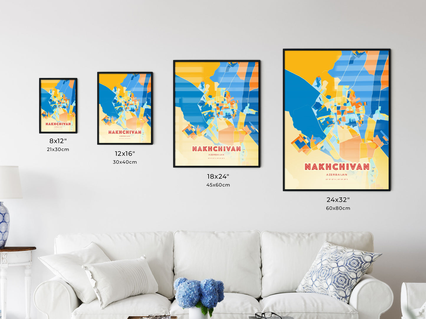 Colorful NAKHCHIVAN AZERBAIJAN Fine Art Map Blue Orange