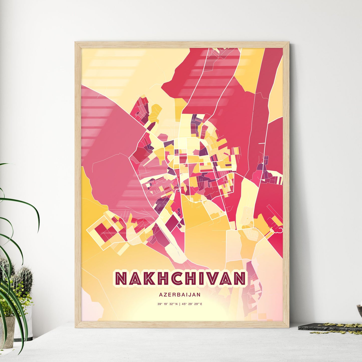 Colorful NAKHCHIVAN AZERBAIJAN Fine Art Map Hot Red