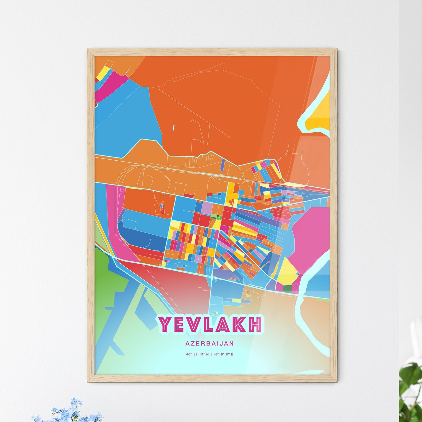 Colorful YEVLAKH AZERBAIJAN Fine Art Map Crazy Colors