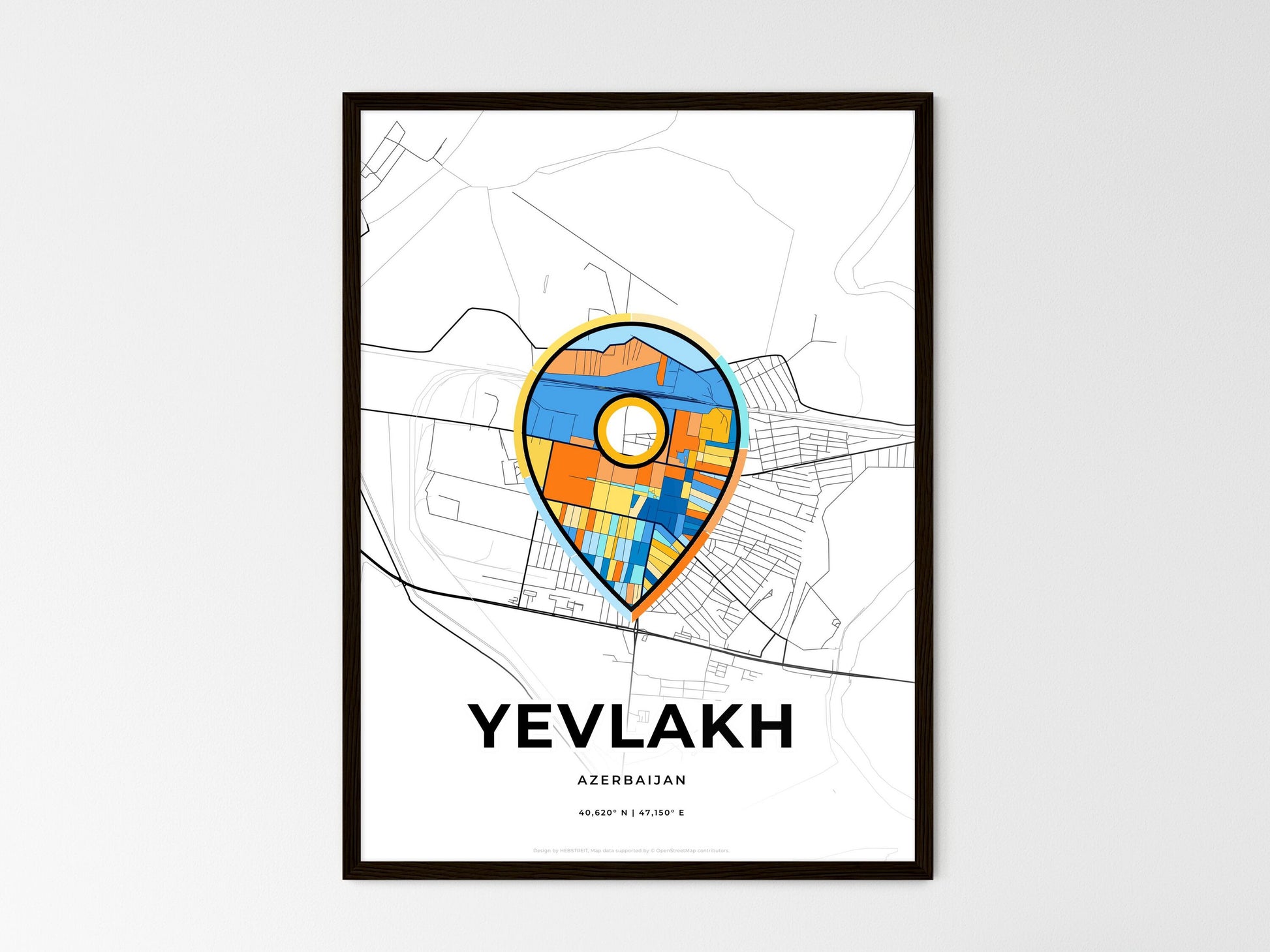 Yevlakh Azerbaijan wedding art map with pointer icon