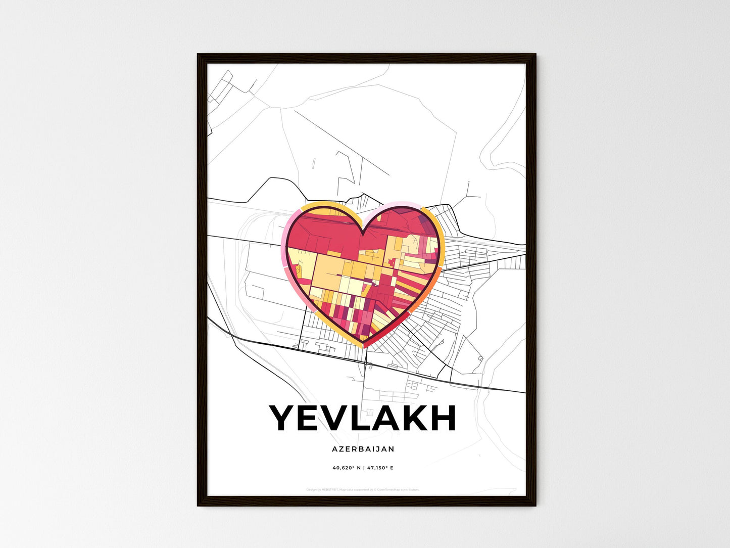 Yevlakh Azerbaijan wedding art map with heart icon