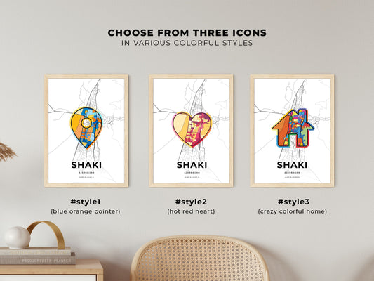 Shaki Azerbaijan maps with colorful icons