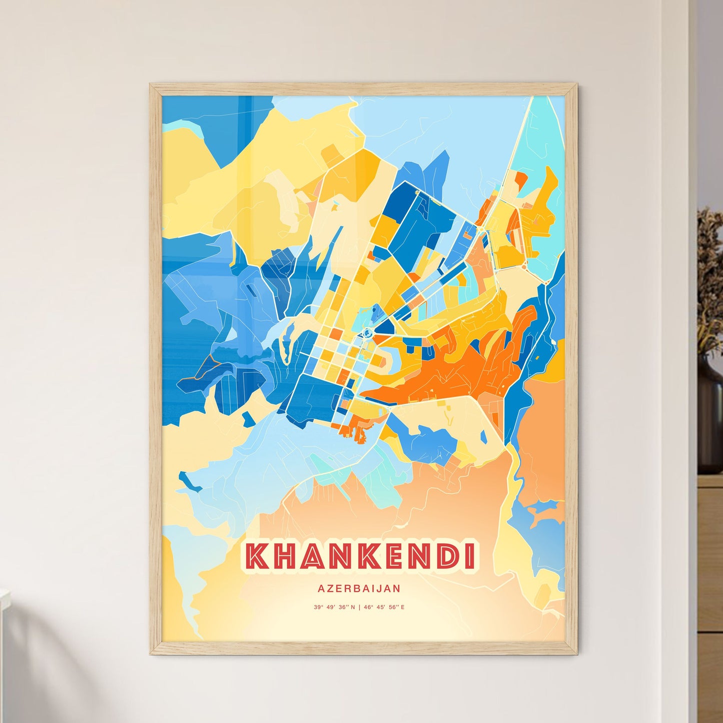 Colorful KHANKENDI AZERBAIJAN Fine Art Map Blue Orange