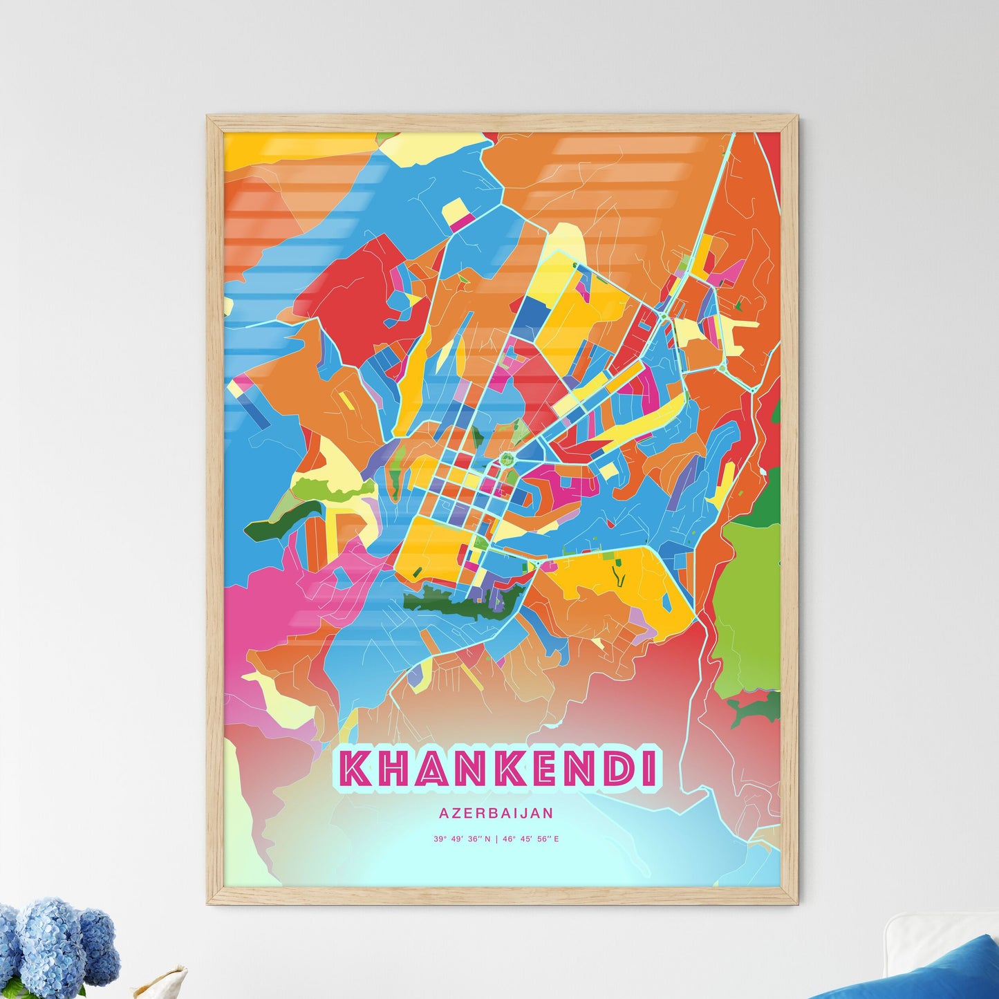 Colorful KHANKENDI AZERBAIJAN Fine Art Map Crazy Colors