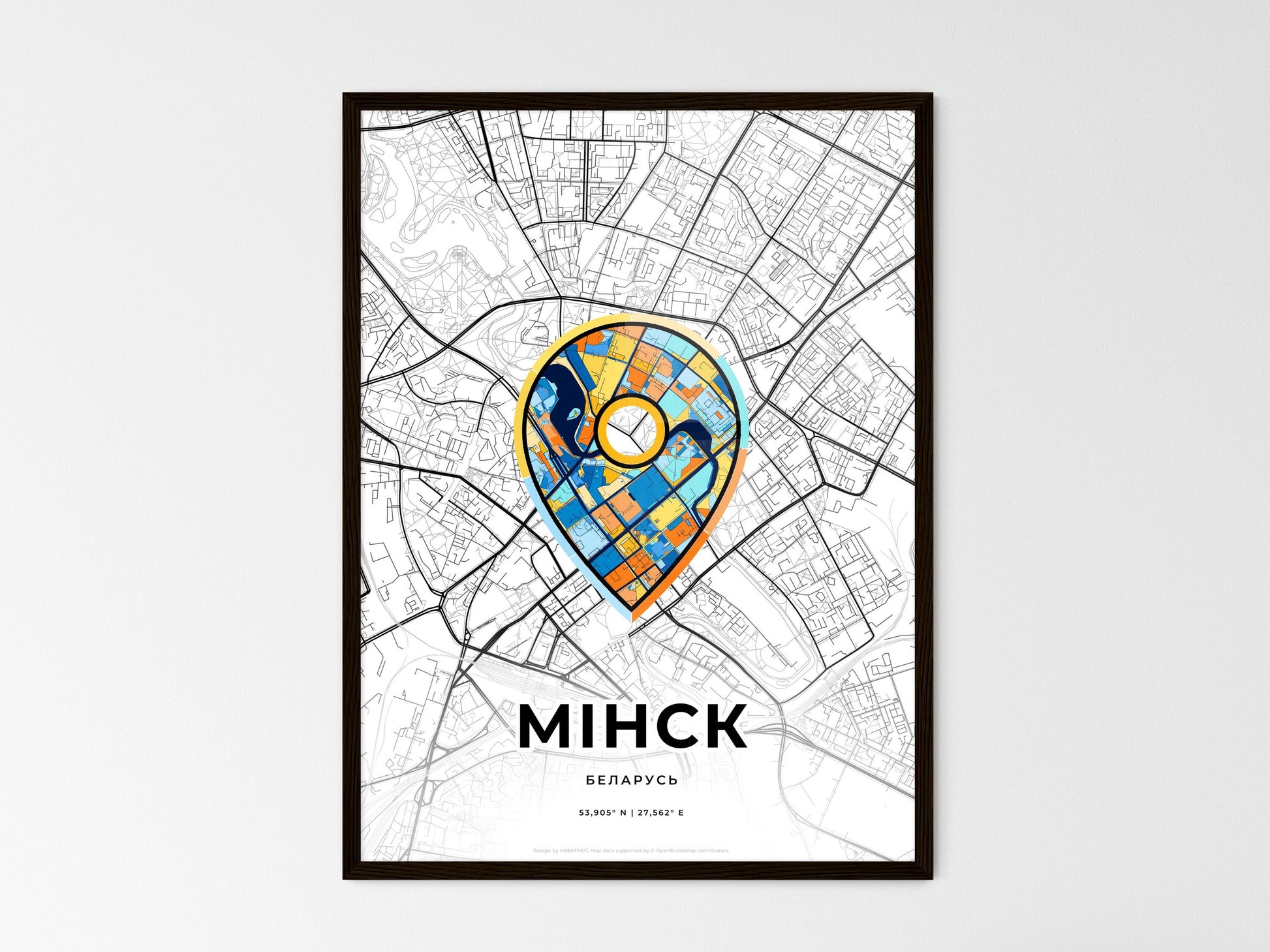 Minsk Belarus wedding art map with pointer icon