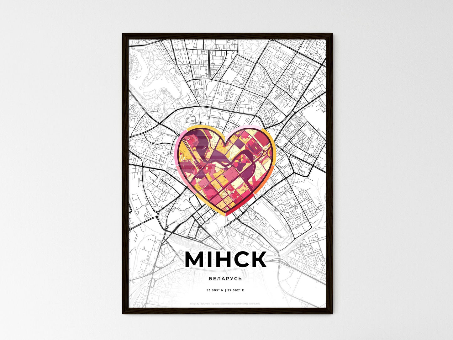 Minsk Belarus wedding art map with heart icon