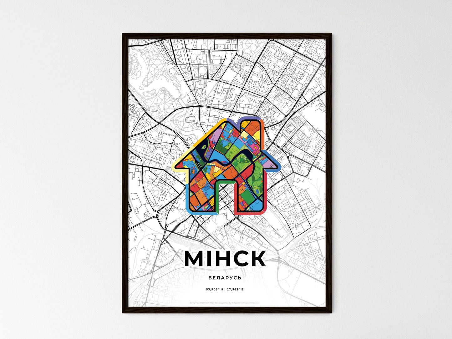 Minsk Belarus wedding art map with home icon