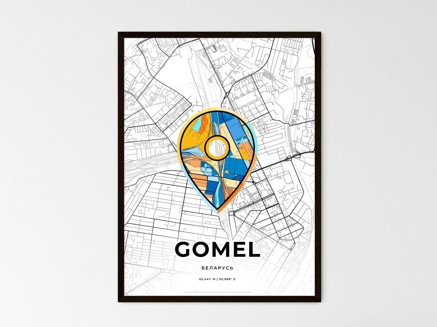 Gomel Belarus wedding art map with pointer icon