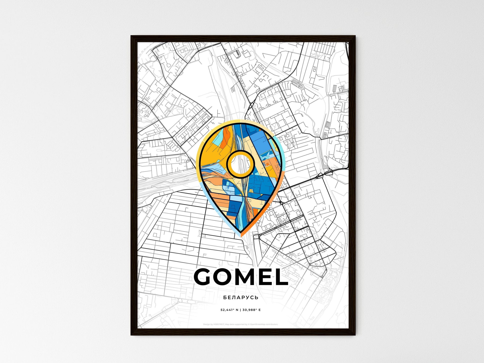 Gomel Belarus wedding art map with pointer icon