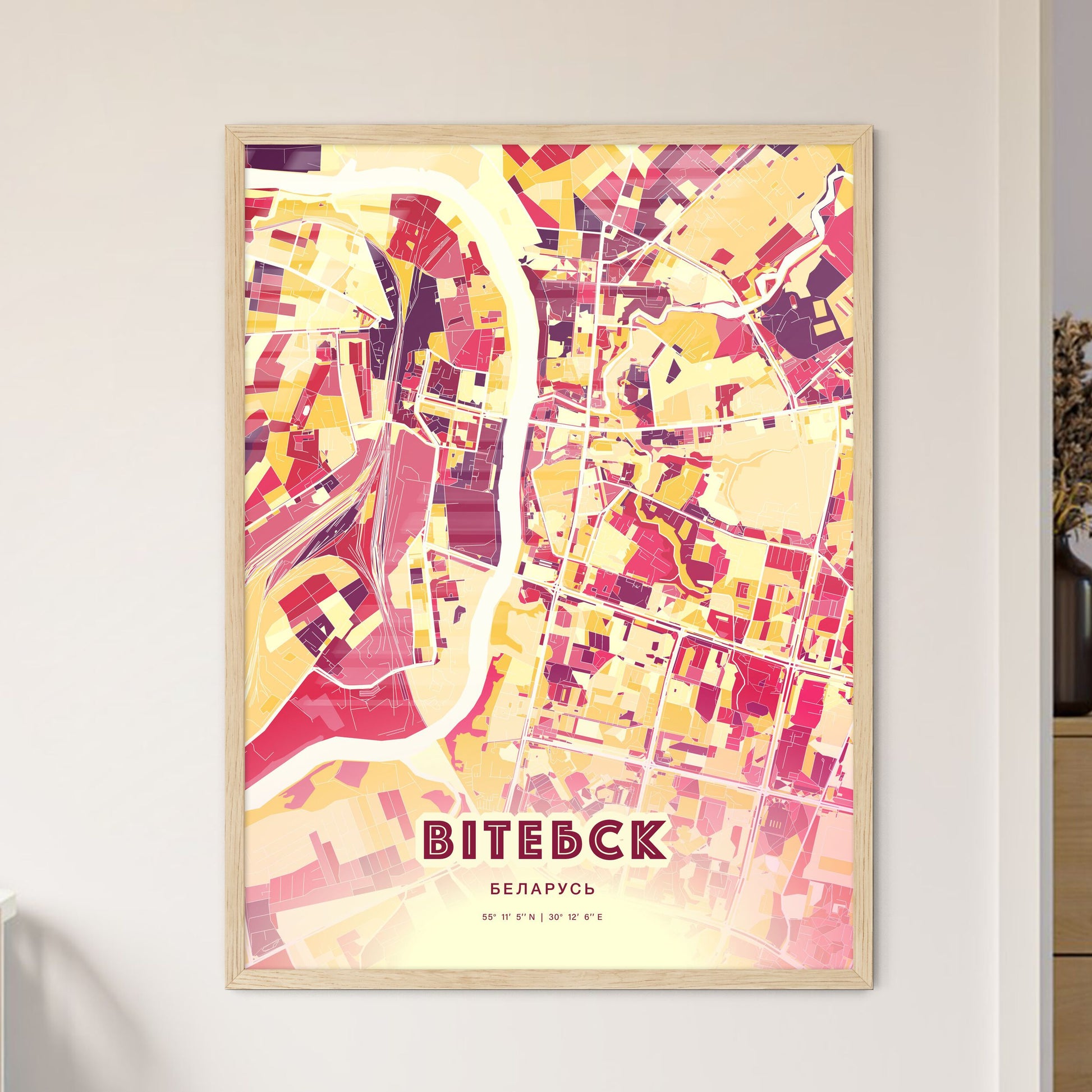 Colorful VITEBSK BELARUS Fine Art Map Hot Red