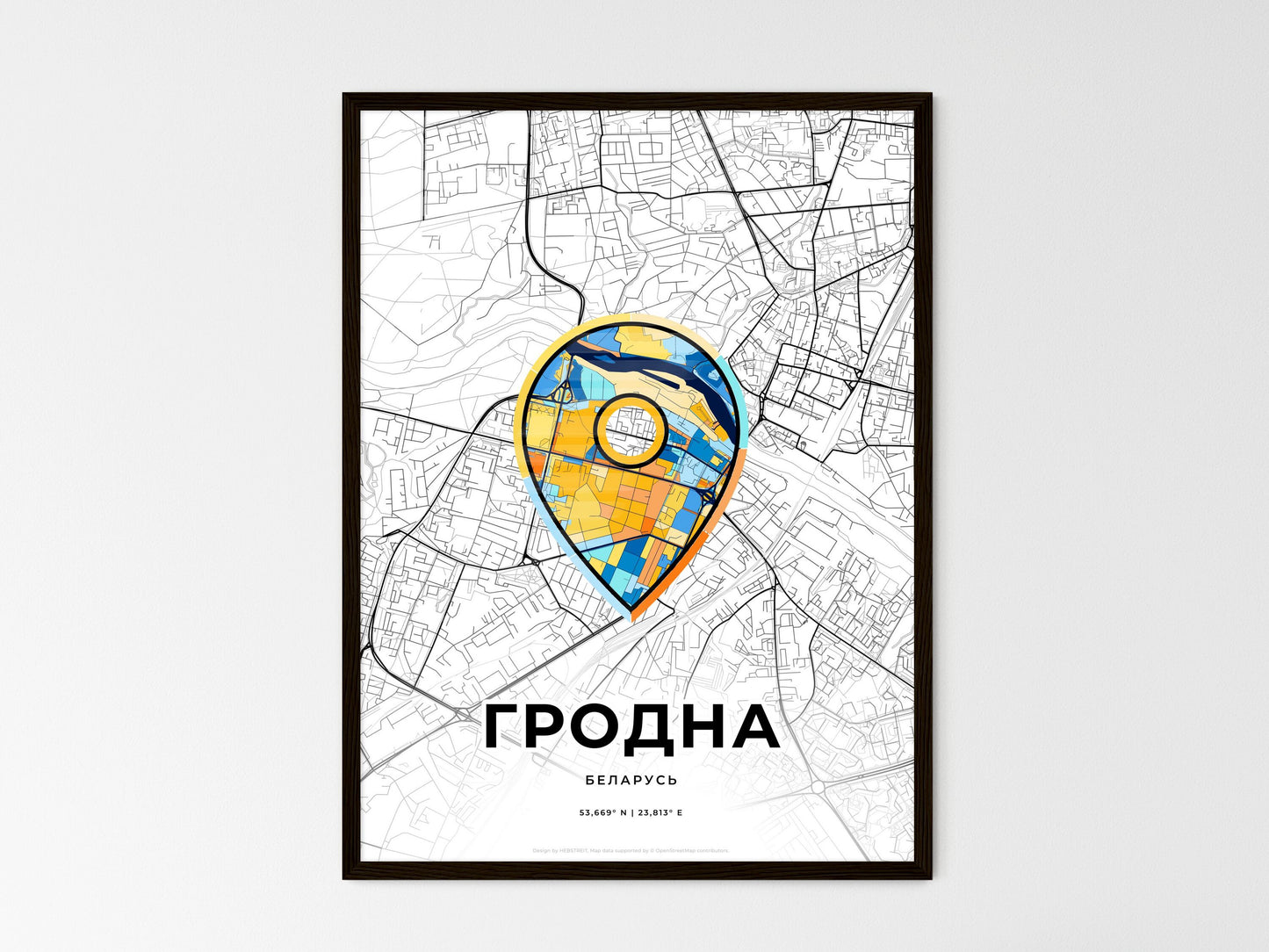Grodno Belarus wedding art map with pointer icon