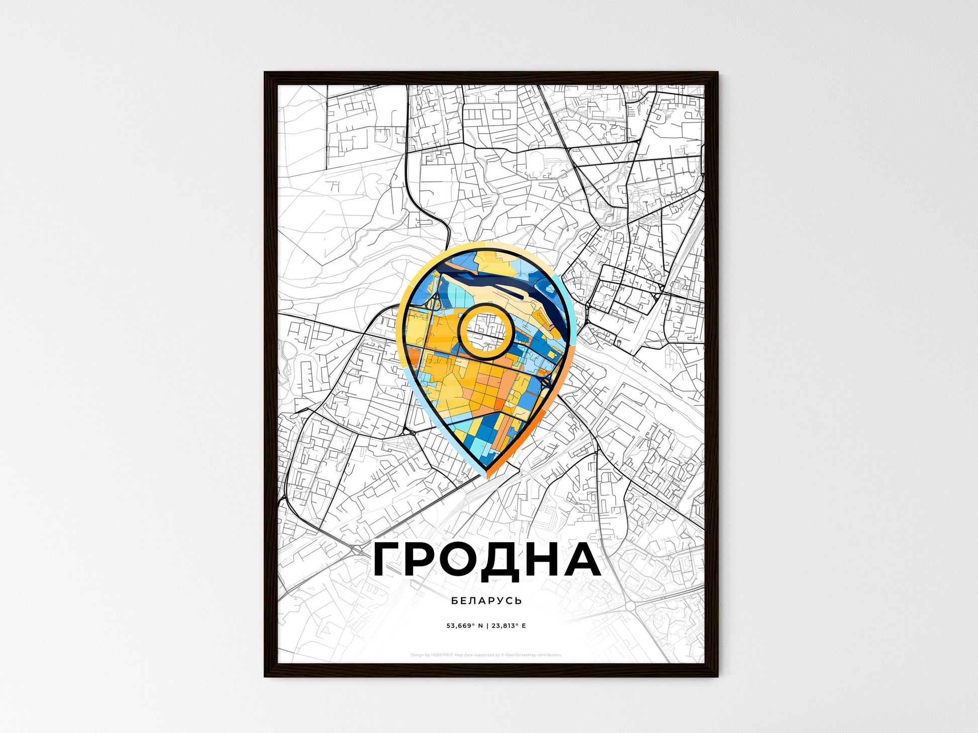Grodno Belarus wedding art map with pointer icon