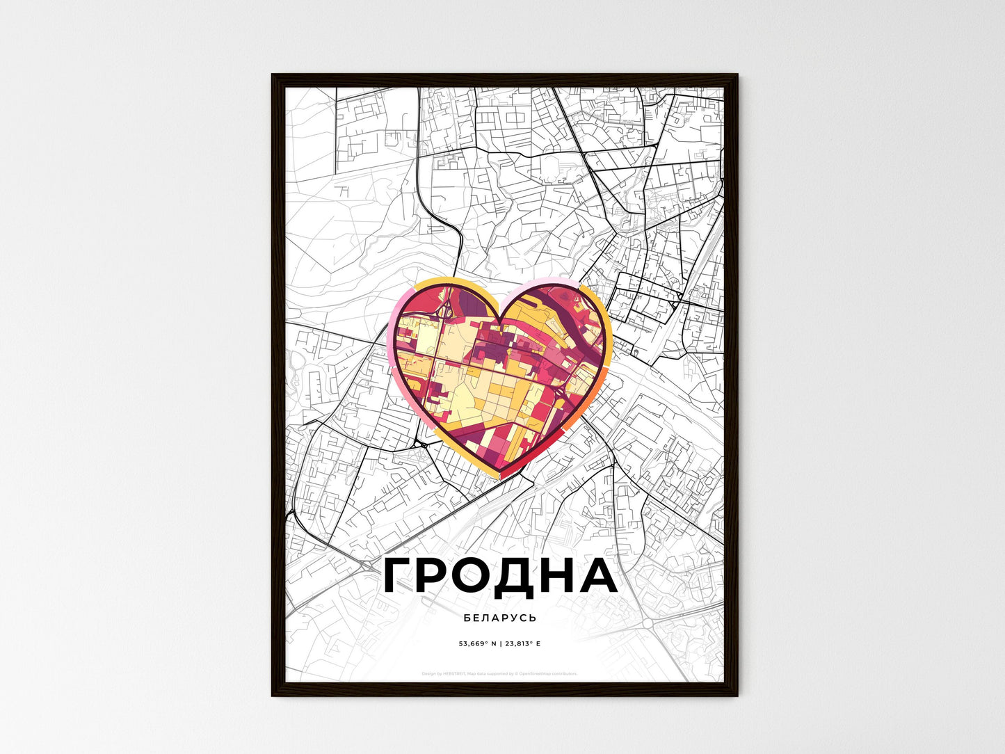 Grodno Belarus wedding art map with heart icon