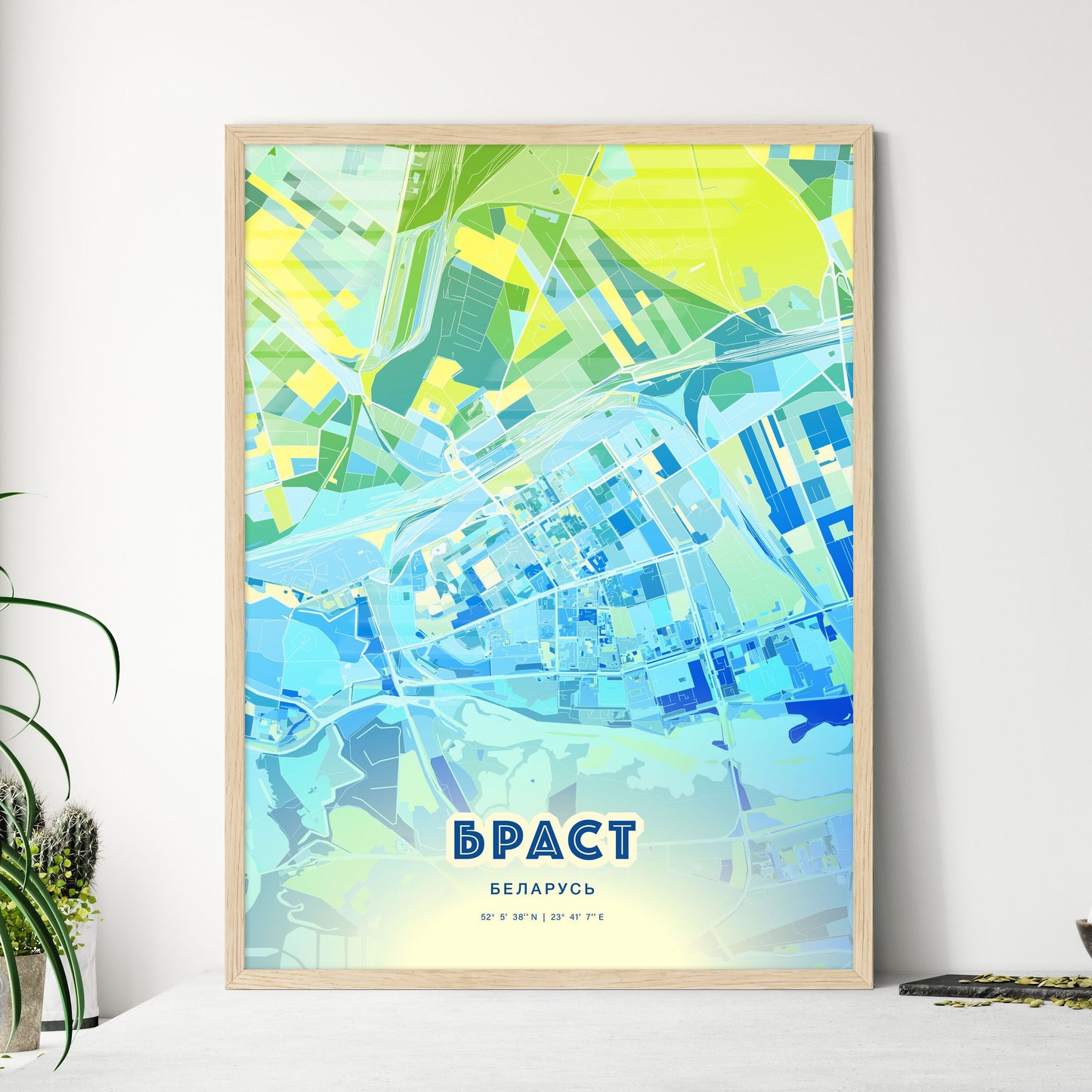 Colorful BREST BELARUS Fine Art Map Cool Blue