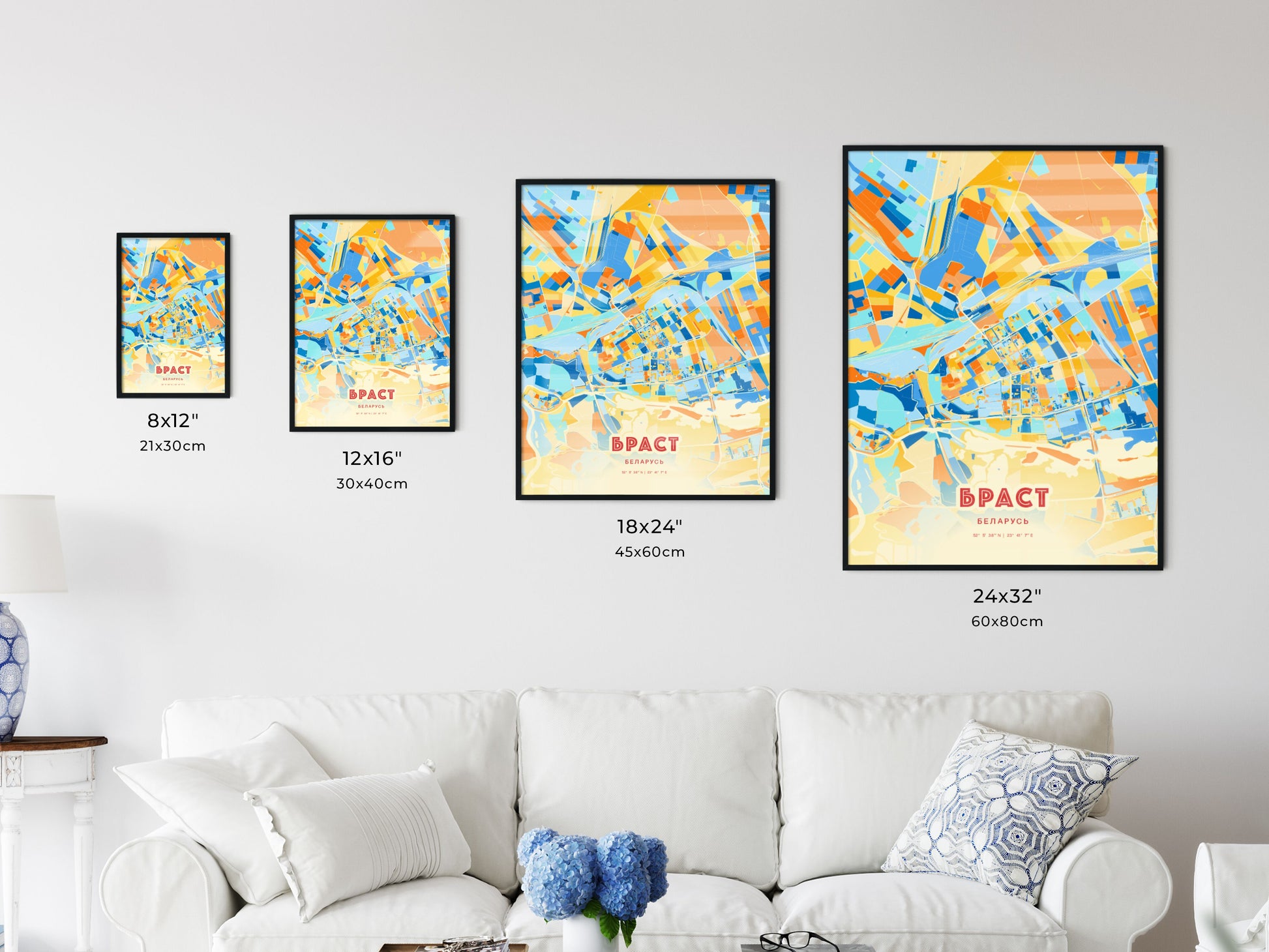 Colorful BREST BELARUS Fine Art Map Blue Orange