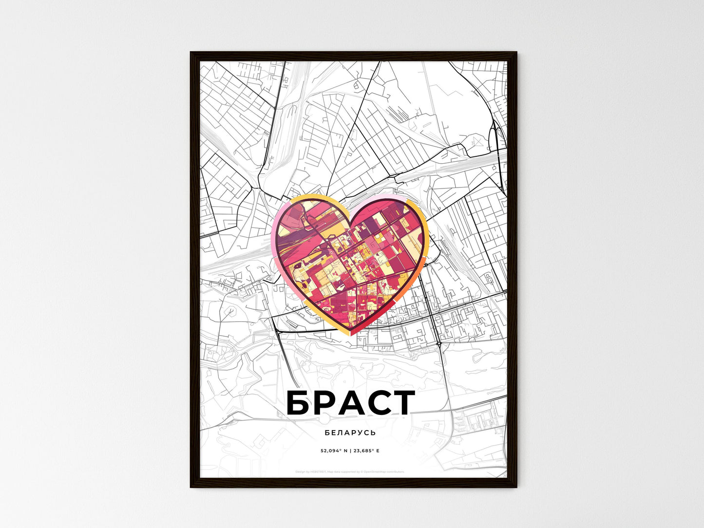 BREST BELARUS minimal art map with a colorful icon. Where it all began, Couple map gift. Style 2