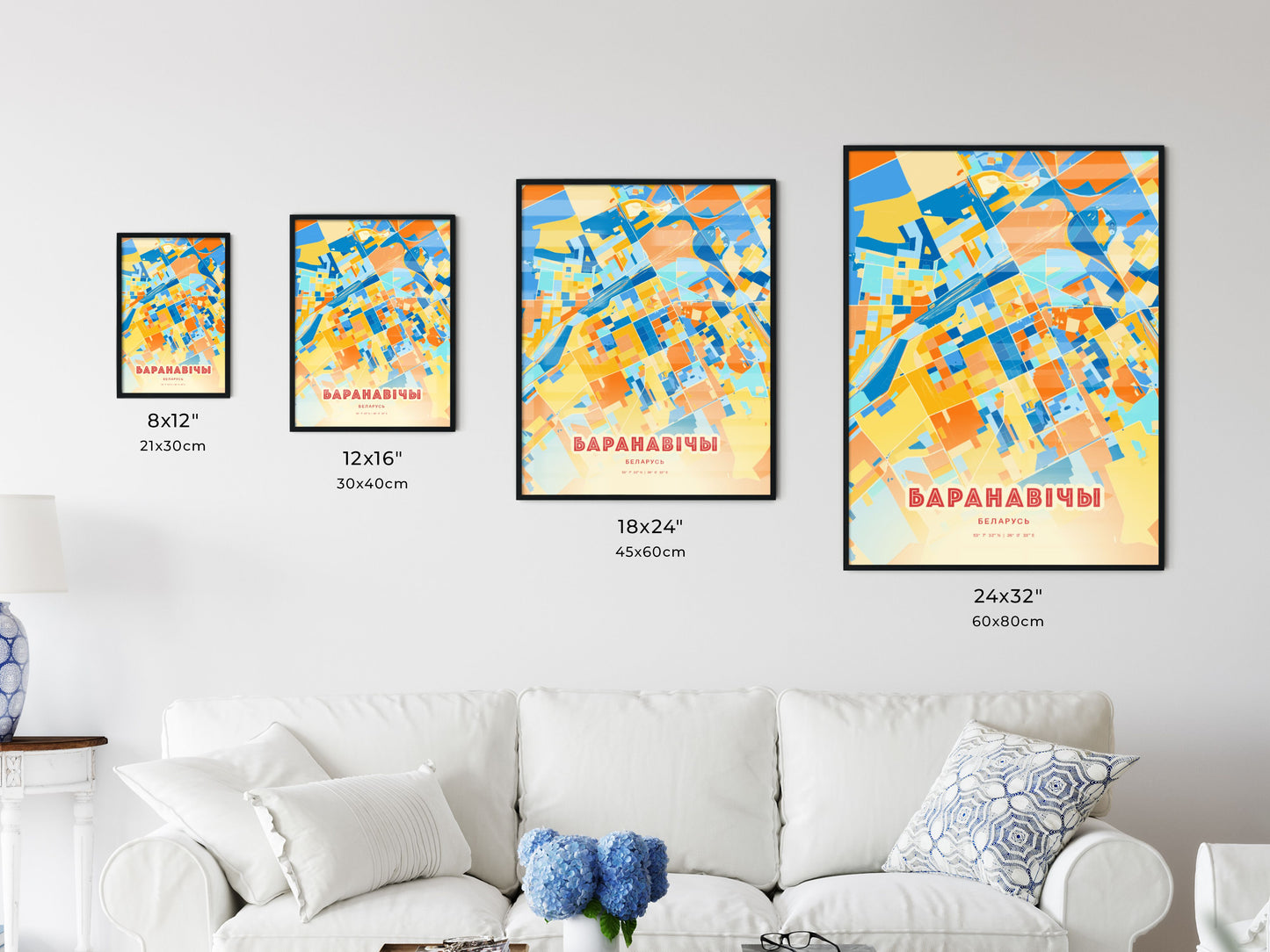 Colorful BARANAVICHY BELARUS Fine Art Map Blue Orange