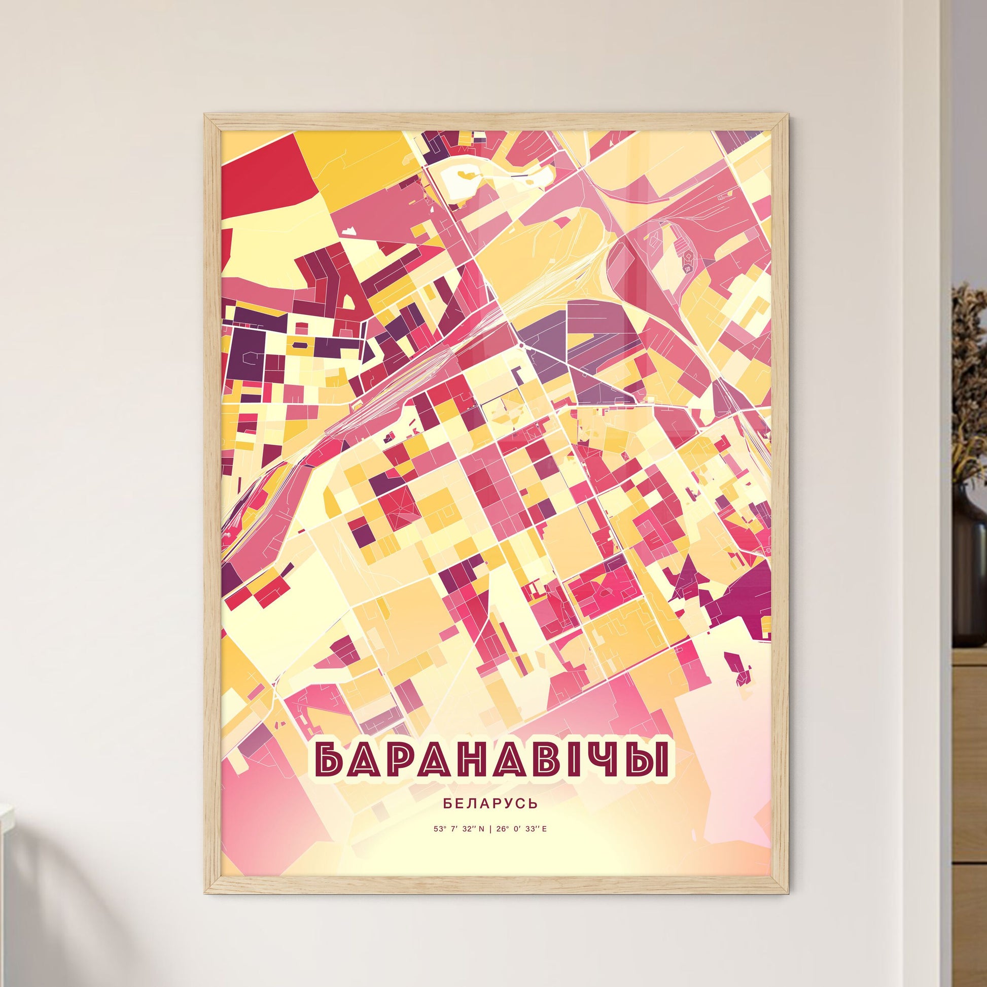 Colorful BARANAVICHY BELARUS Fine Art Map Hot Red