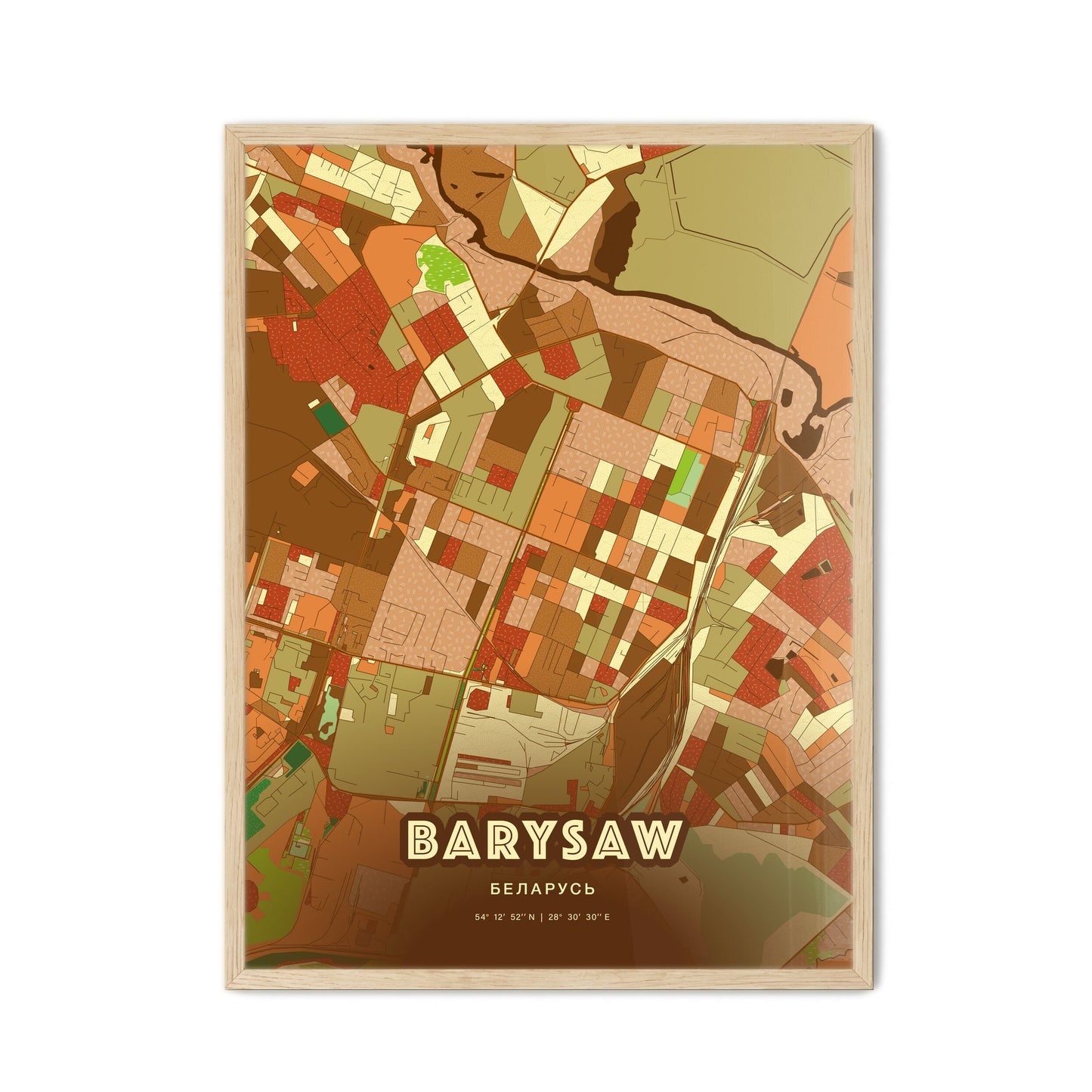 Colorful BARYSAW BELARUS Fine Art Map Farmhouse