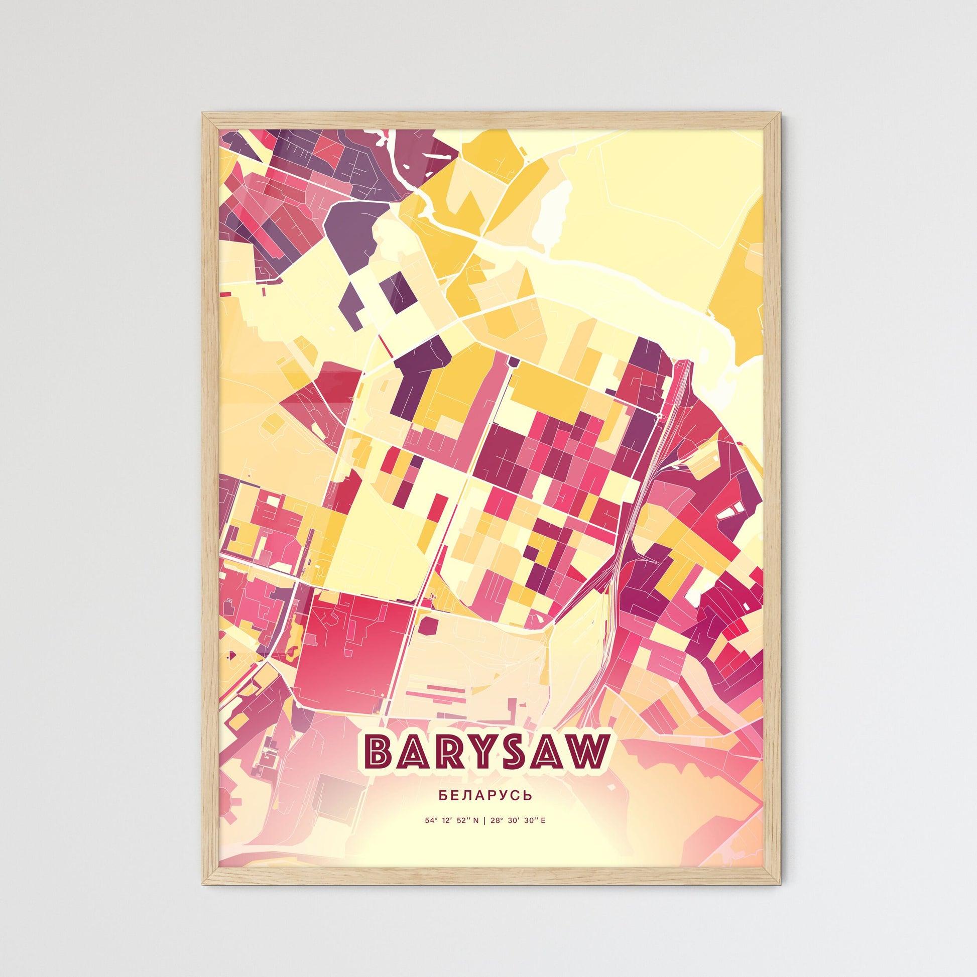 Colorful BARYSAW BELARUS Fine Art Map Hot Red