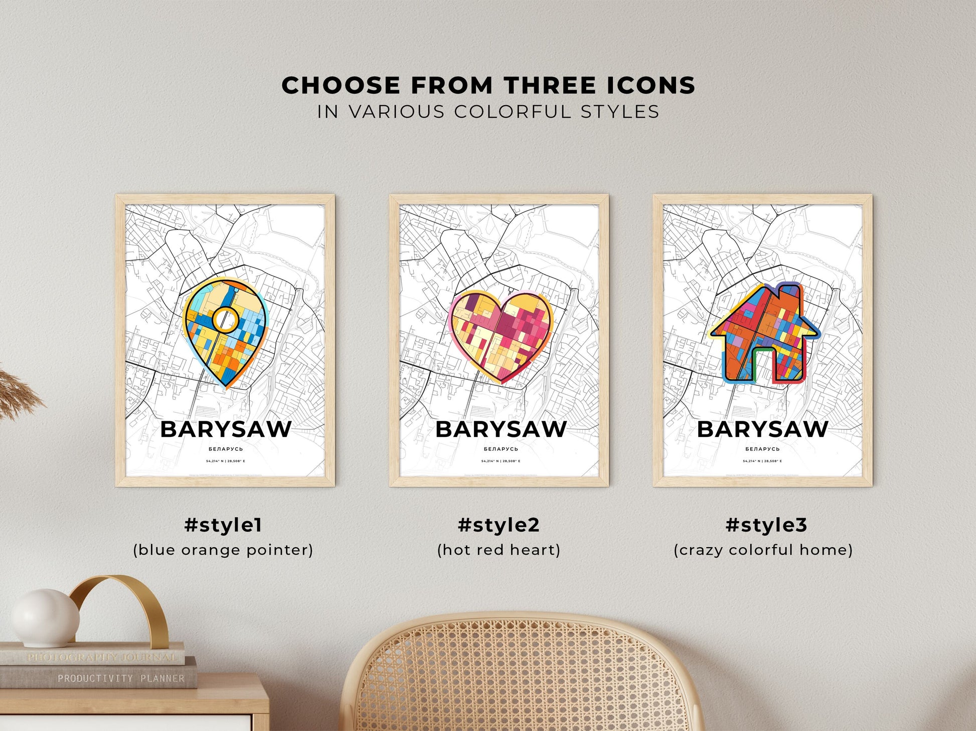 Barysaw Belarus maps with colorful icons