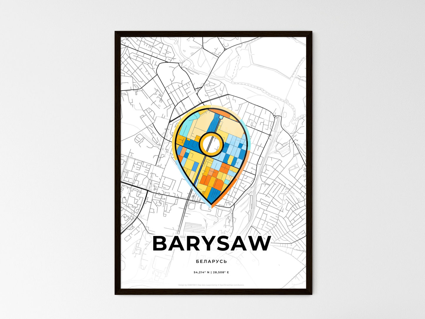 Barysaw Belarus wedding art map with pointer icon
