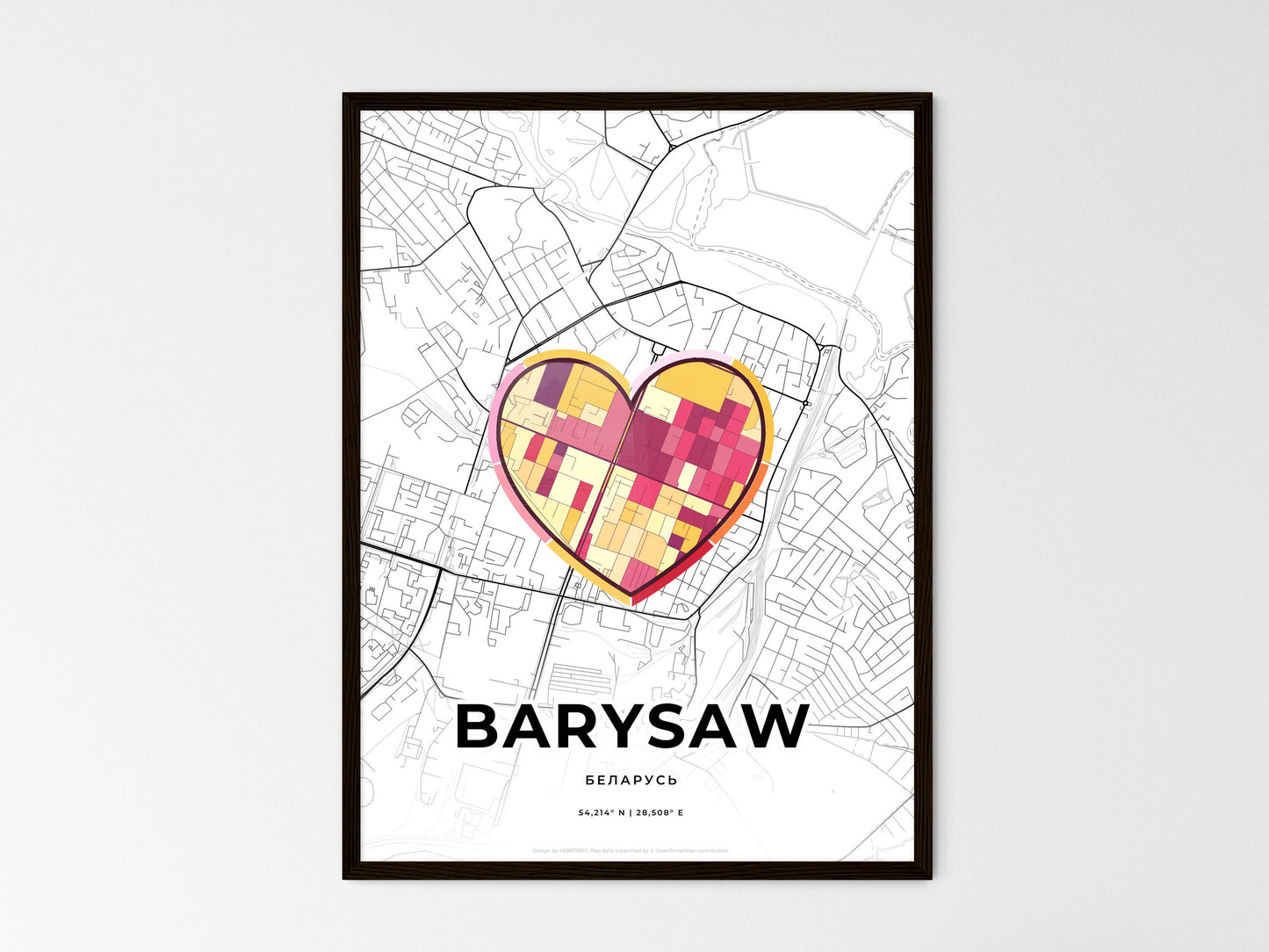 Barysaw Belarus wedding art map with heart icon