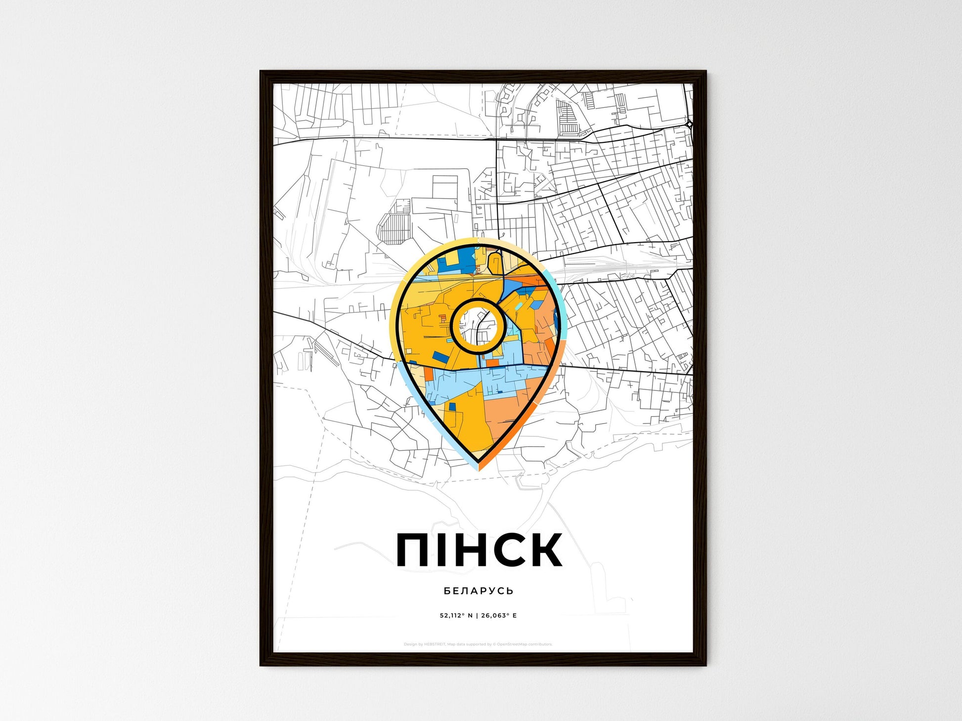 Pinsk Belarus wedding art map with pointer icon
