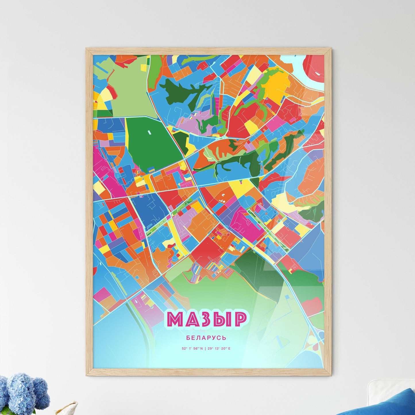 Colorful MAZYR BELARUS Fine Art Map Crazy Colors