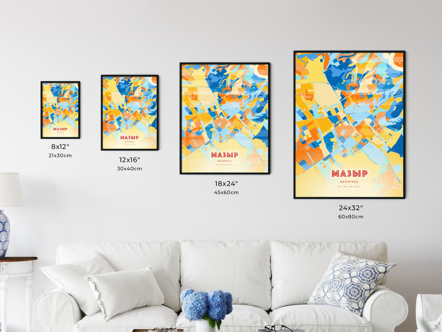 Colorful MAZYR BELARUS Fine Art Map Blue Orange